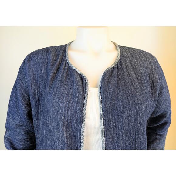 Eileen Fisher Organic Cotton Short Open Jacket Small Double Weave Indigo Denim - Picture 3 of 13
